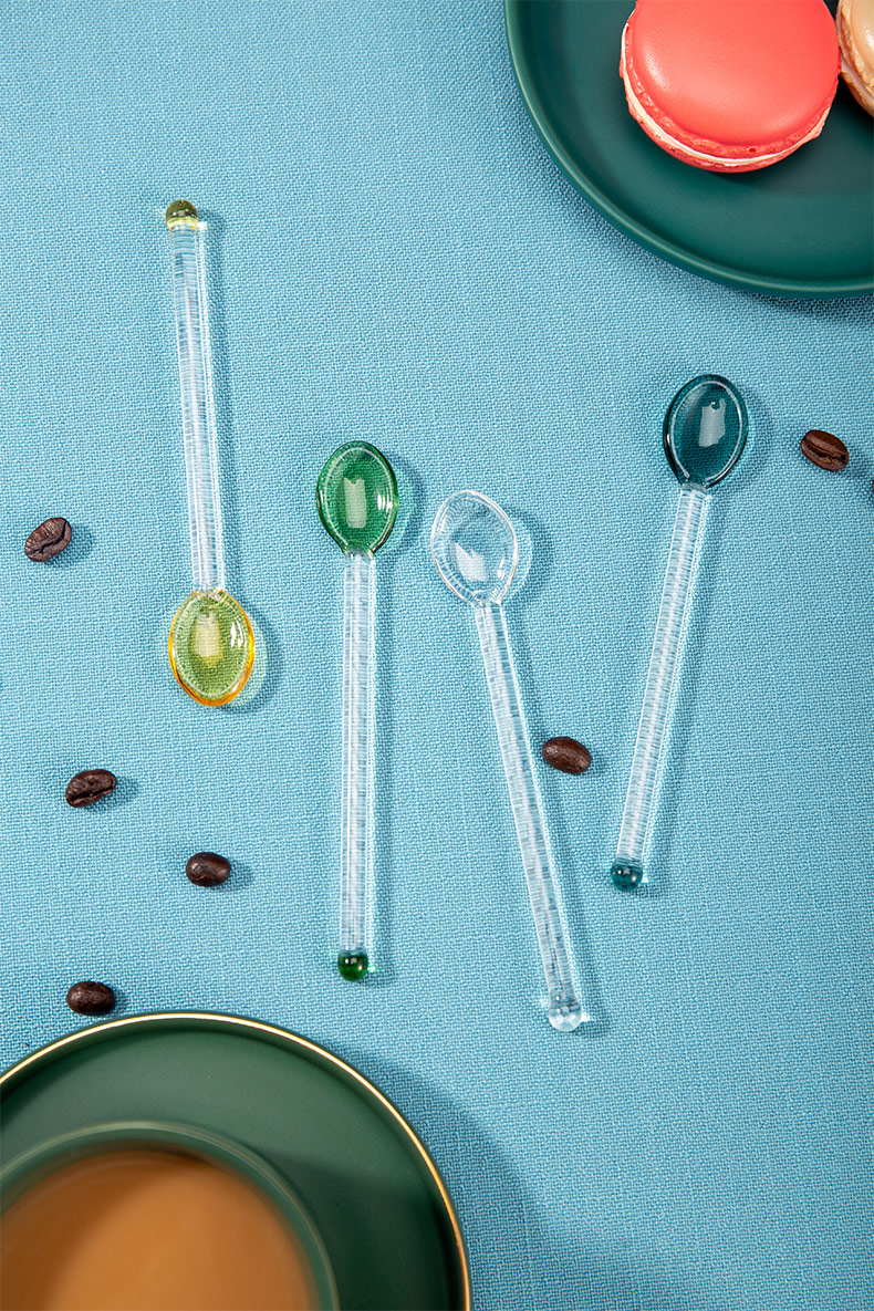 逸居客 咖啡勺搅拌勺短柄玻璃小勺子高硼硅耐热搅拌棒冰淇淋甜品勺