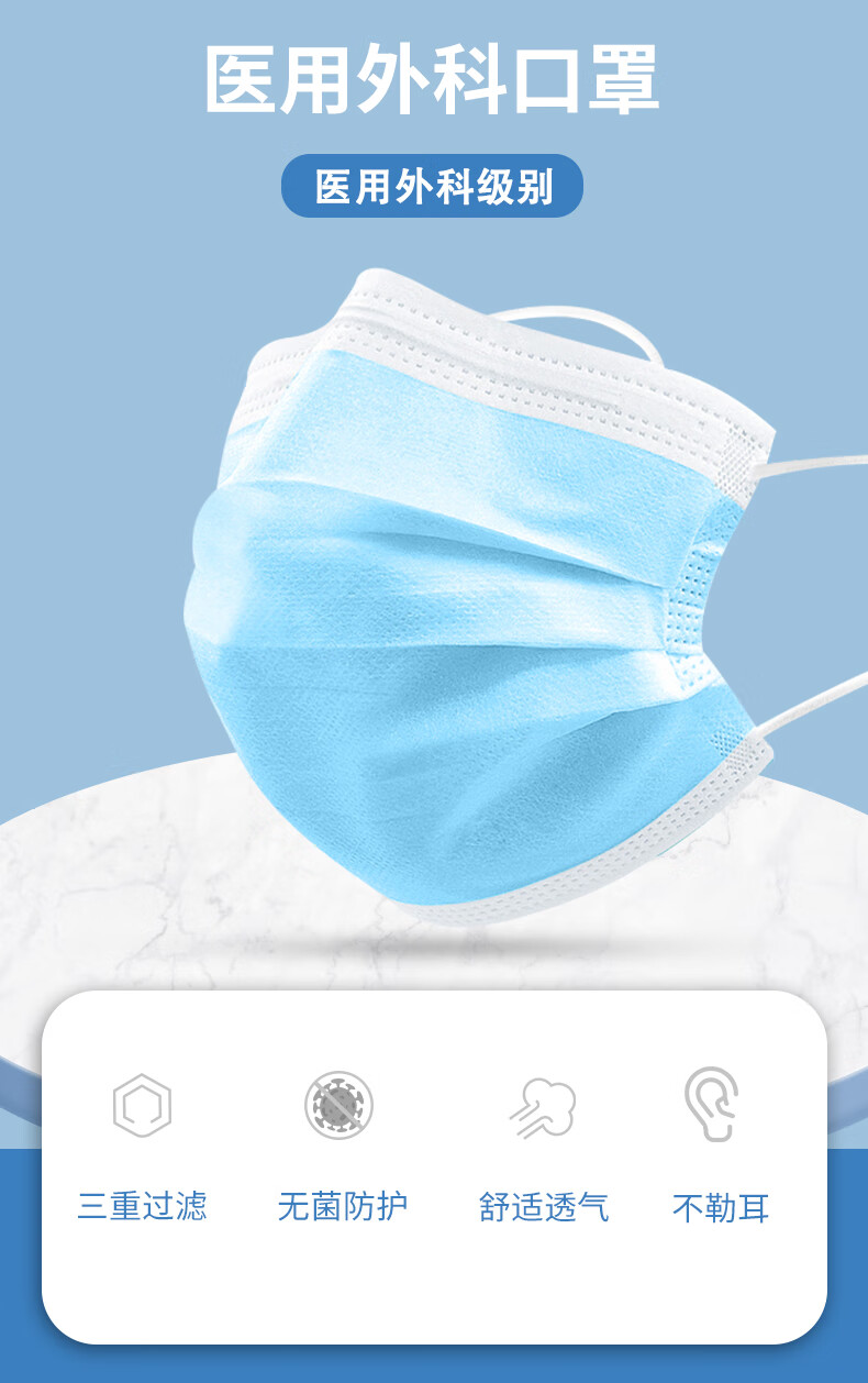 yuan宇安一次性医用外科口罩医用外科口罩成人防尘挂耳式防细菌熔喷布