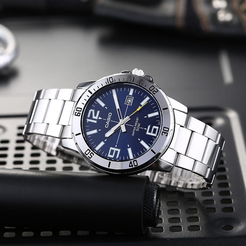 卡西欧 海外代购casio商务男表 高颜值简约防水石英表钢带皮带mtp-vt