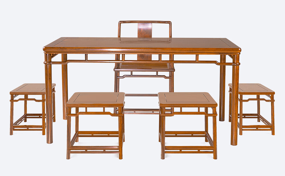 滑氏红木红木家具缅甸花梨学名大果紫檀实木茶桌椅组合茶桌可做餐桌条