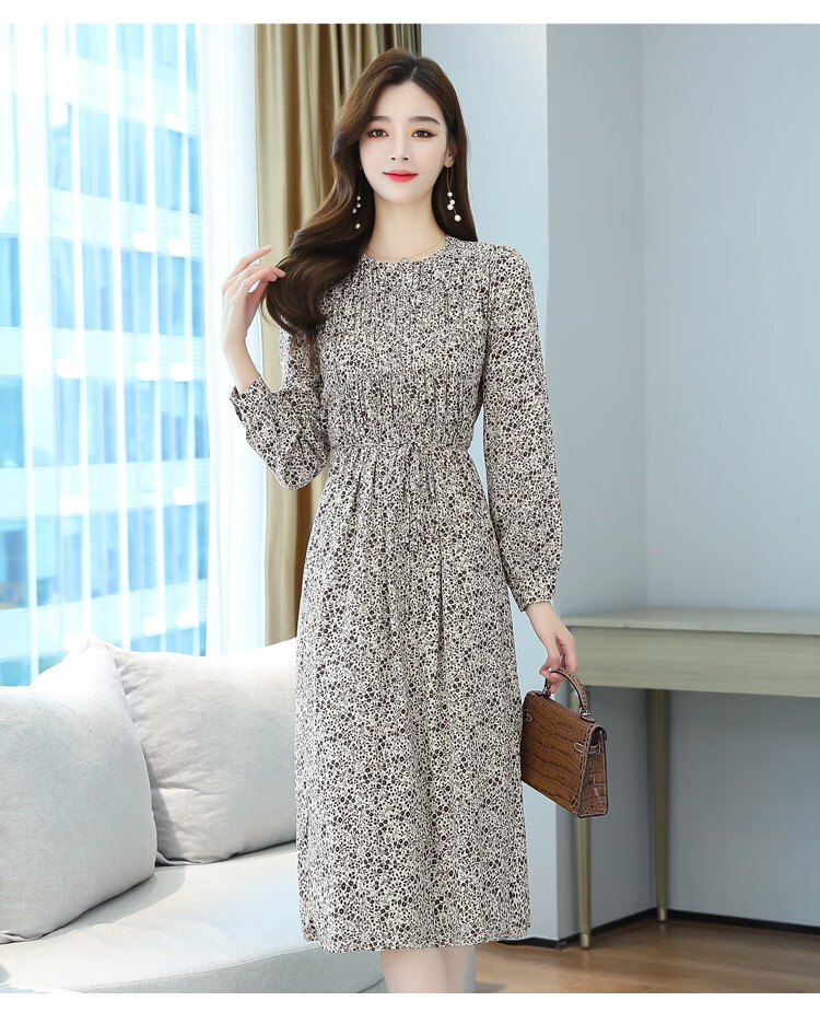 法式复古碎花连衣裙春秋装流行女装新款气质雪纺内搭裙子 花色 m