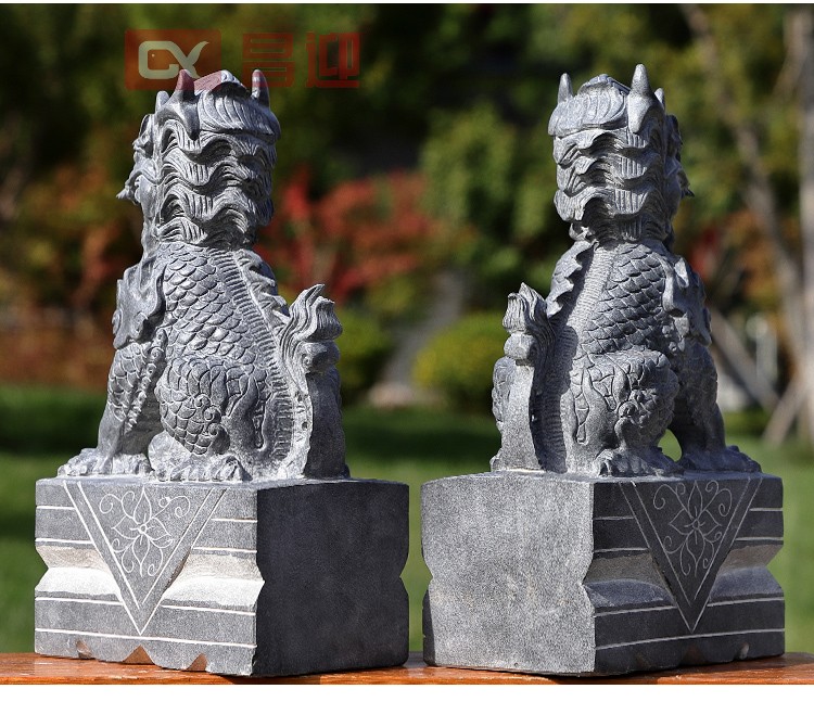 鹿凌青 昌迎 石雕麒麟石头麒麟石雕麒麟摆件一对门口庭院天然青石麒麟