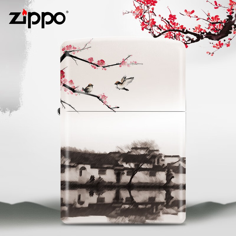 zippo打火机彩印山水画系列水墨江南锦鲤芝宝男士煤油防风创意送生日