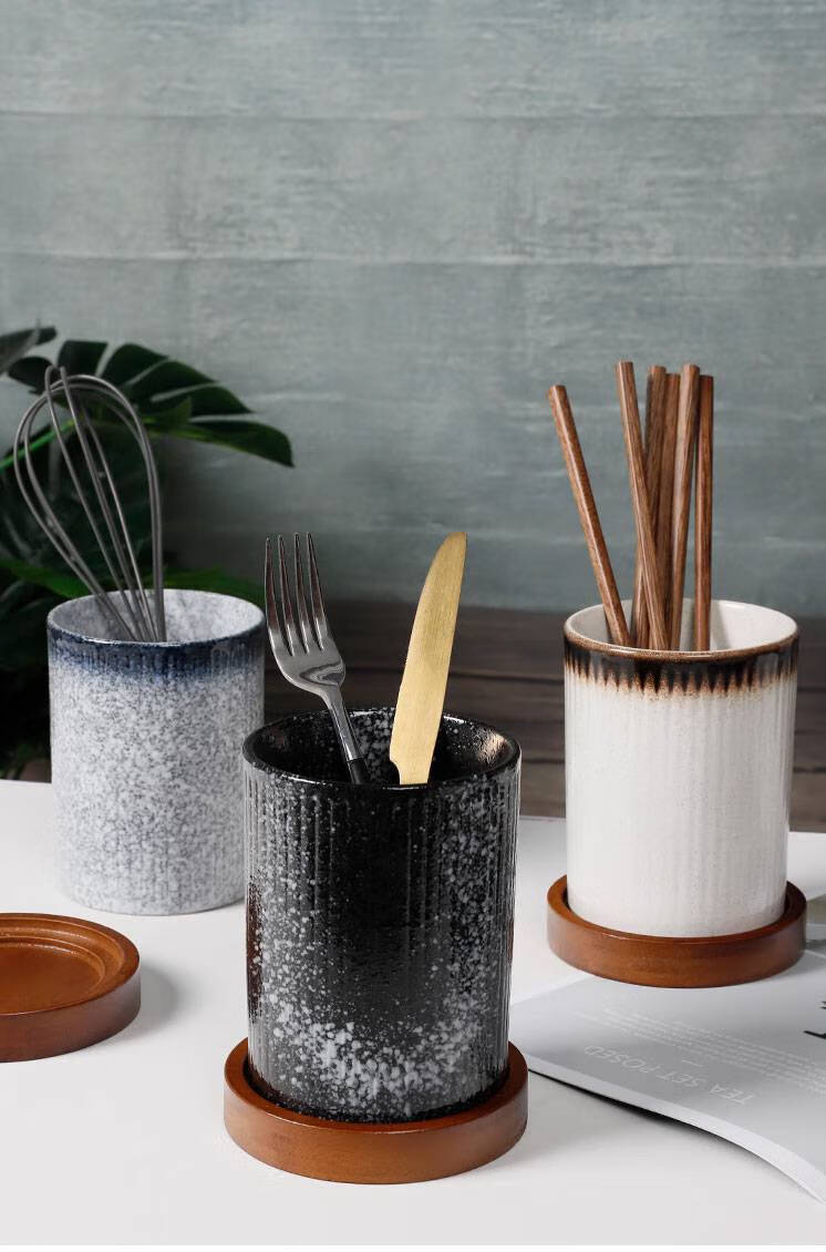 创意沥水筷子筒陶瓷家用厨房多功能大号收纳罐筷勺水果刀叉收纳桶
