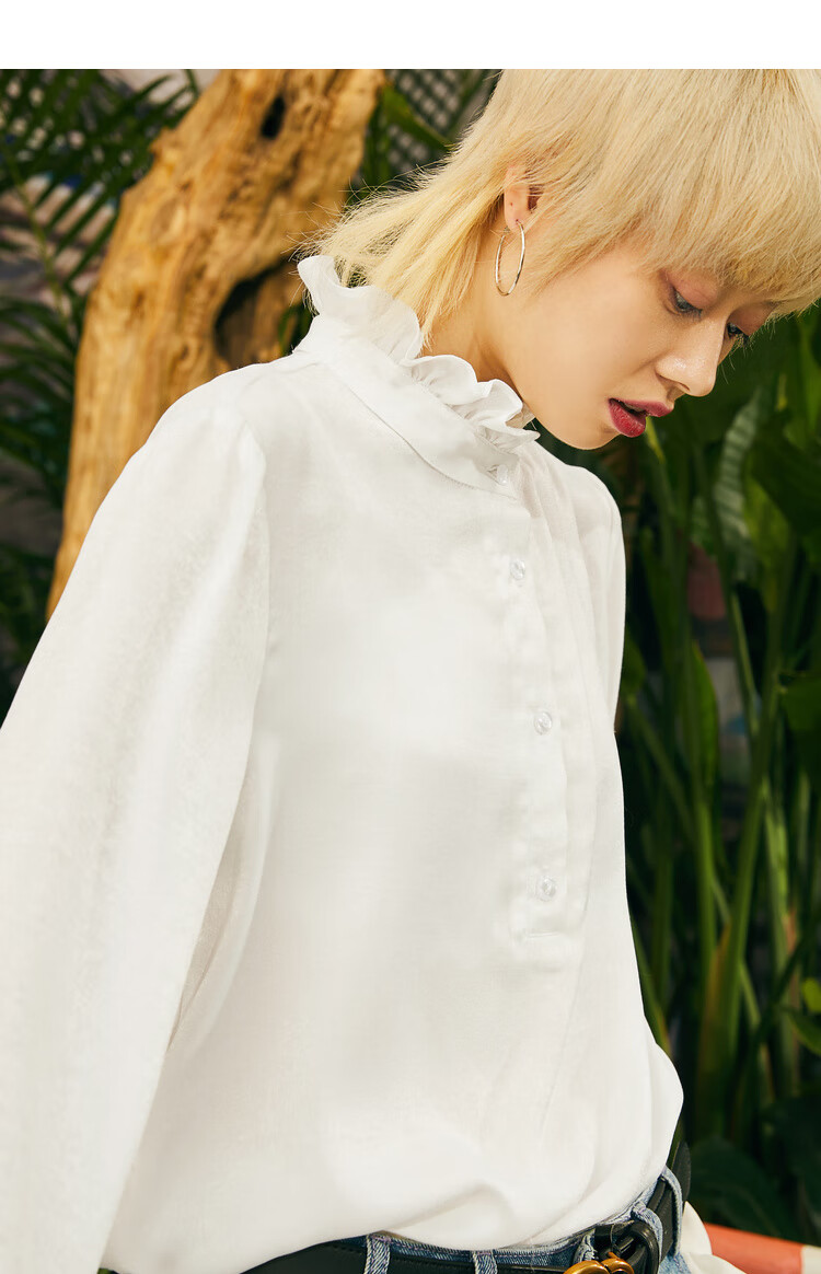 森宿春季日出歌声春装文艺白色立领雪纺长袖衬衫女 幻想白色 xl