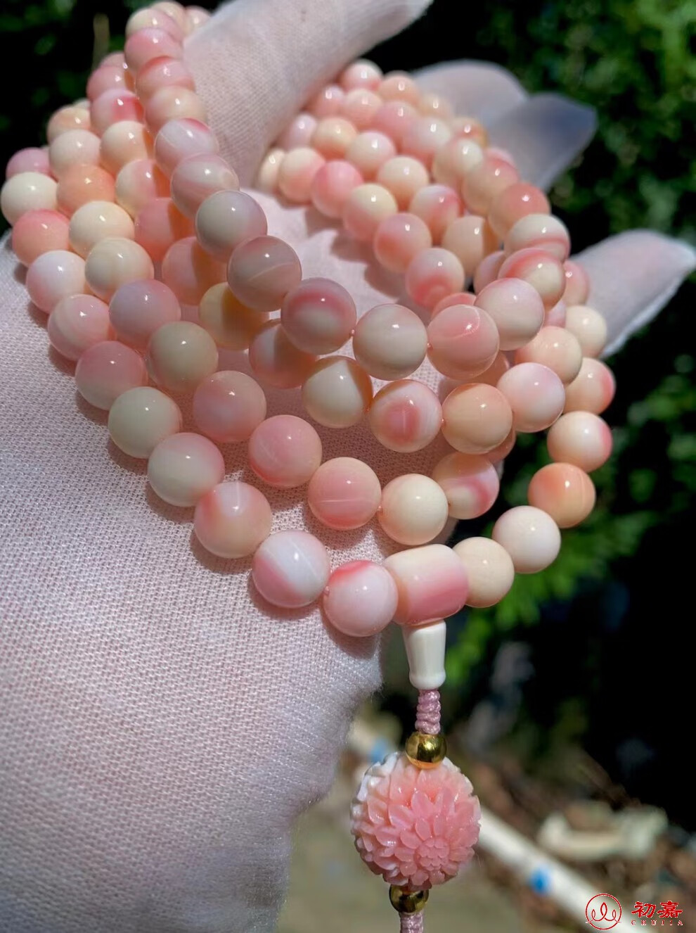 初嘉 胭脂螺8mm粉贝壳手串 手链108颗女王贝收藏级 佛珠项链女友礼物