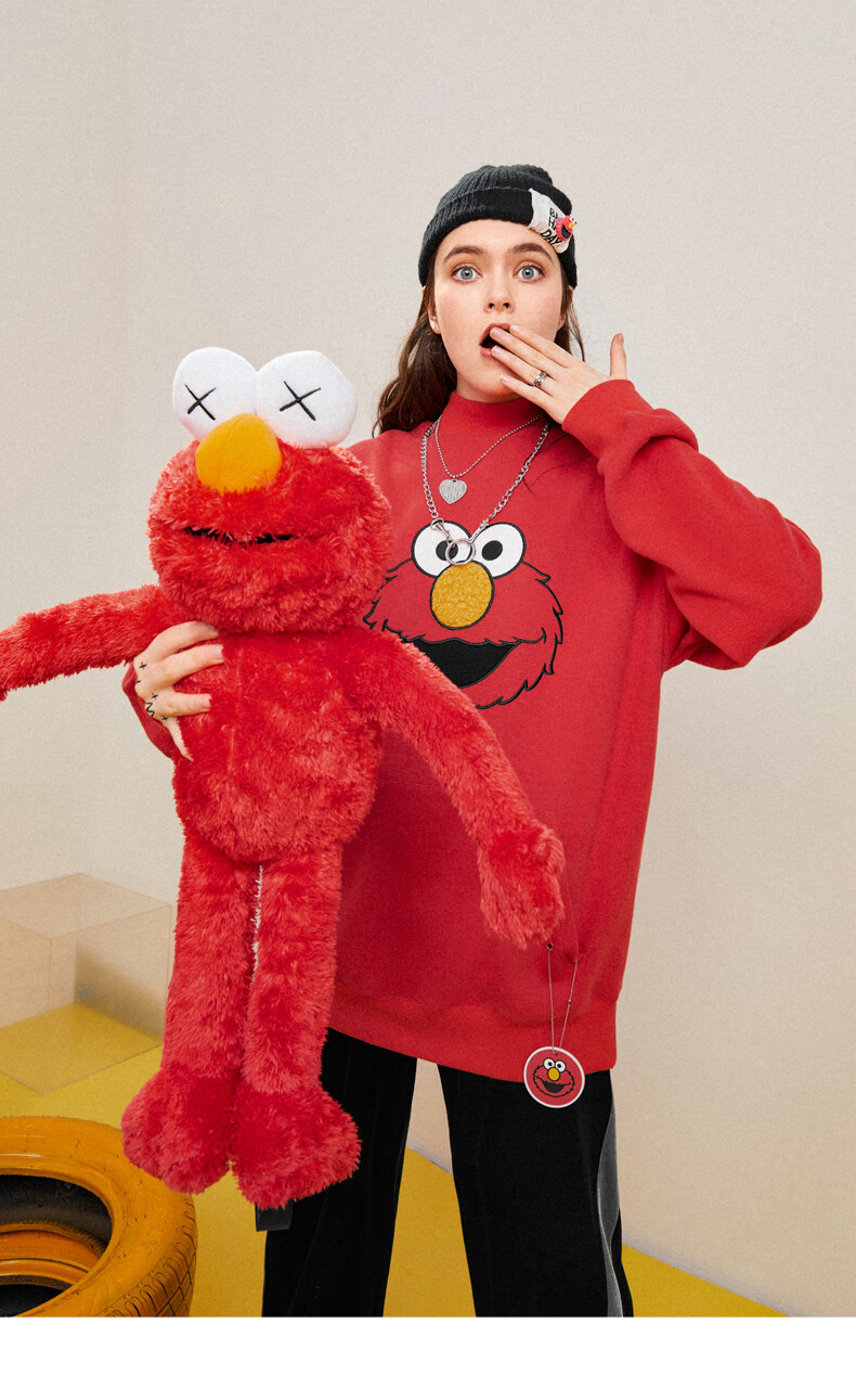 material girl【芝麻街联名】小高领灰色卫衣女宽松韩版2021秋冬新款