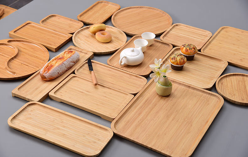 日式竹制木托盘 长方形竹盘木盘子圆盘竹托盘餐盘烧烤盘书卷茶托 四方