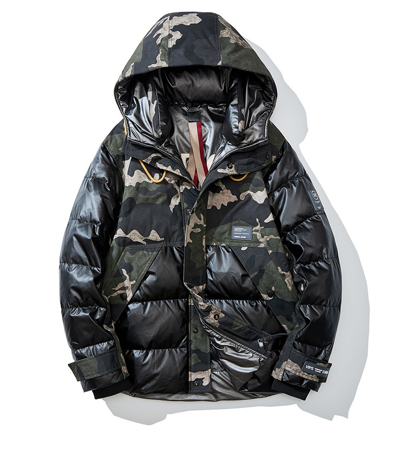 波司登旗下雪中飞品牌男装官方旗舰授权迷彩羽绒服男短款潮流帅气拼接