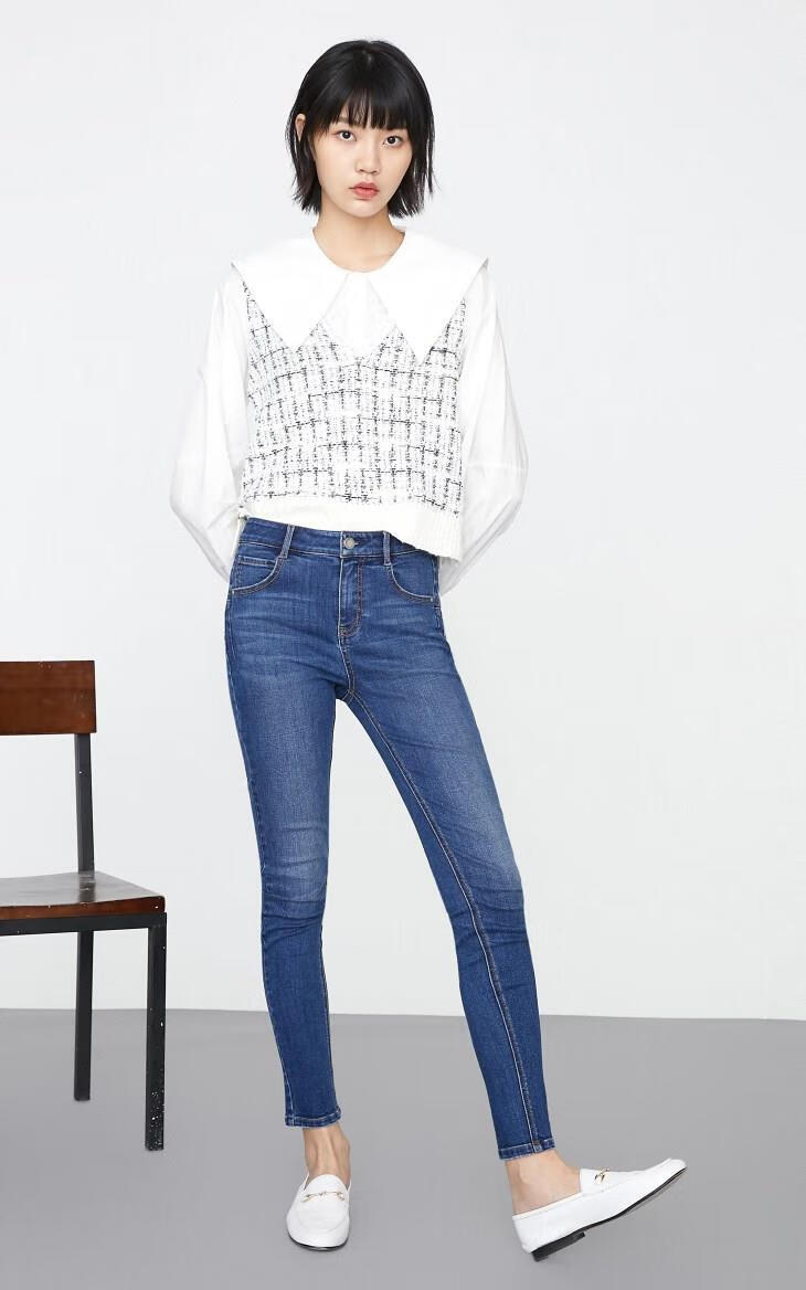 only春季新款修身小脚显瘦贴身九分牛仔裤女120449003 j35510洗水牛仔