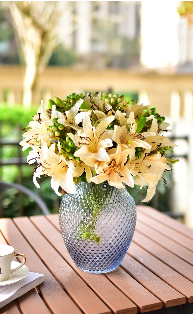 墨菲百合仿真花摆件客厅餐桌摆设装饰假花干花花卉花束插花花瓶花艺香