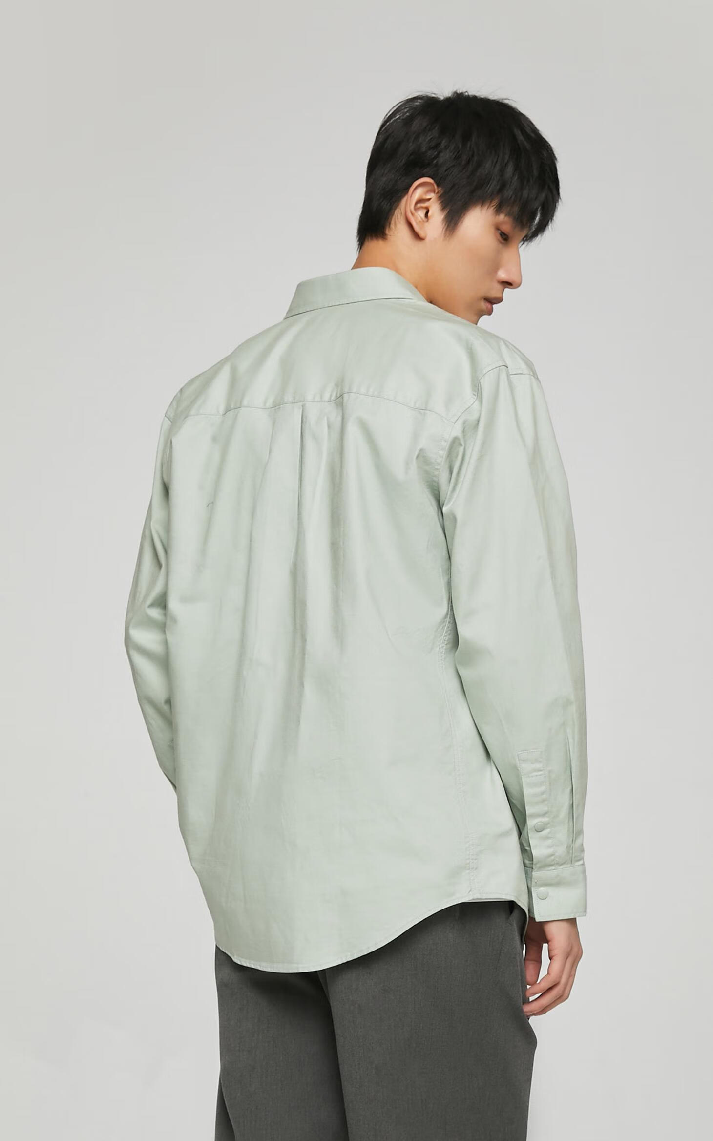 selected思莱德男士新款时尚气质纯棉纯色宽松长袖衬衫s421105088草