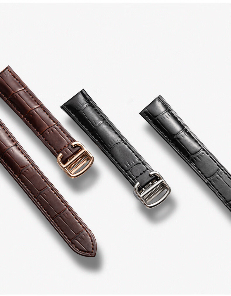 卡地亚表带真皮男代用伦敦solo山度士折叠扣卡地亚坦克表带黑色真皮金