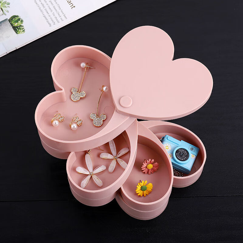 旻晶爱心旋转首饰盒收纳盒大容量饰品戒指耳钉项链耳环便携防尘整理盒