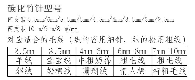 碳化竹针 粗毛线木直针编织围巾帽子工具套装竹棒针 短针2 3 4mm三副