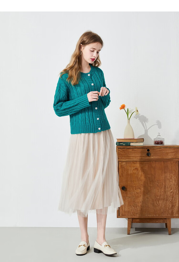 秋水伊人2021年春装新款女装气质淑女双面穿中长款网纱半身裙女 米色