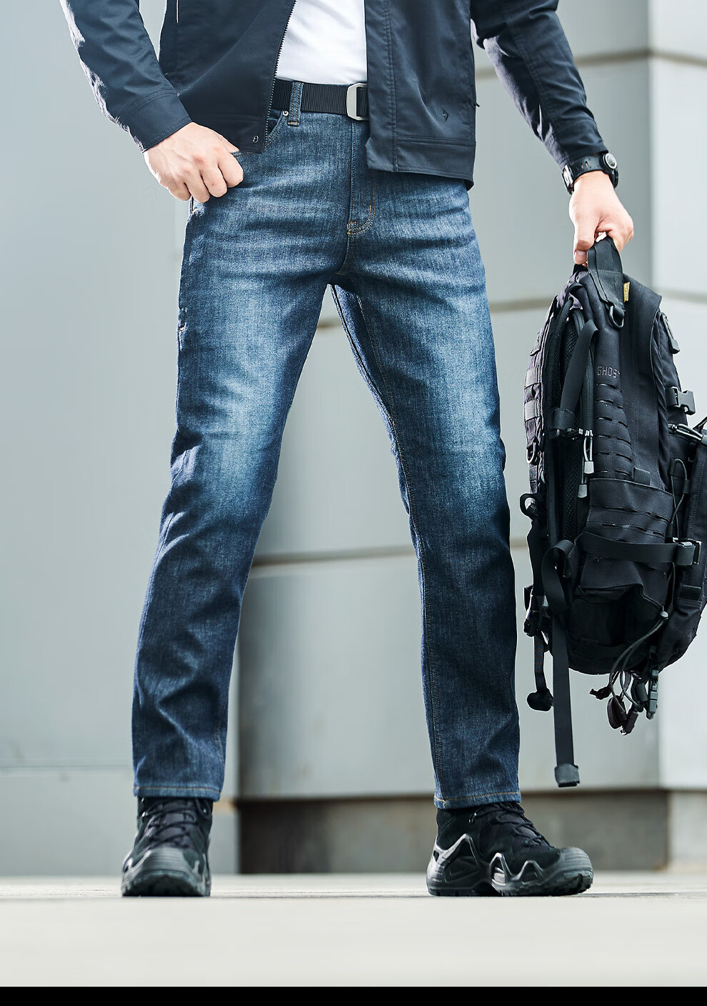 龙牙新品赤焰战术防寒牛仔裤加强版男加绒战术裤宽松作战裤保暖墨蓝色