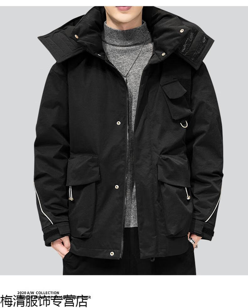 优品衣库冬季男士工装羽绒服2020年新款男保暖外套男款鸭绒港风短款