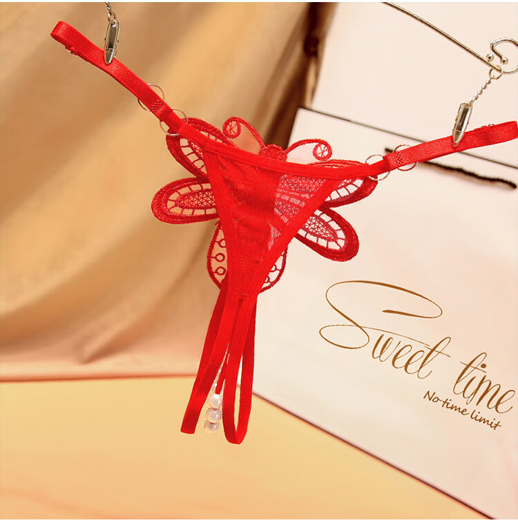 安若妃轻奢品牌性感火辣丁字裤女夏季新款诱惑珍珠按摩开档裤衩 蓝色