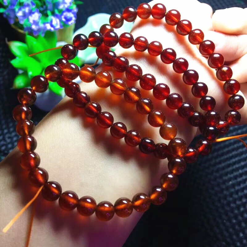 贵鸿 天然水晶6a橙红石榴石手链 巴西芬达石榴石手串女人石水润微棉杂