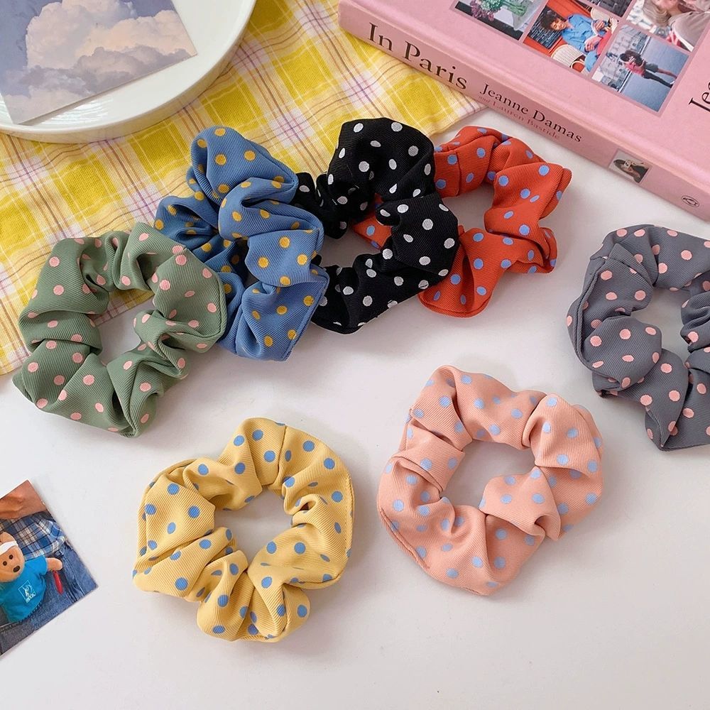 超仙气彩色波点大肠发圈可爱甜美森系网红少女丸子头发饰简约皮筋 所