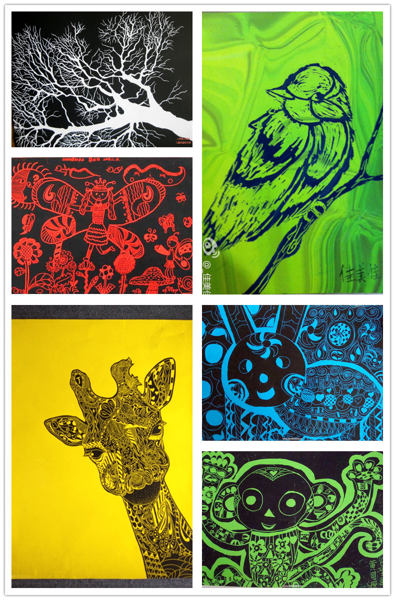 白底刮画纸刮画纸8开4单色842开4开白底白色黑白刮蜡画幼儿园刮刮画