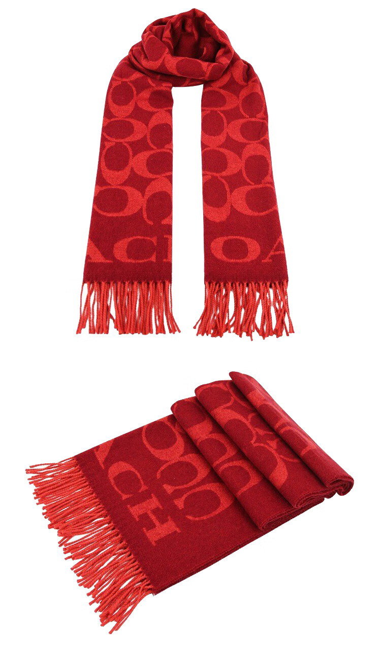 coach蔻驰羊毛羊绒围巾男女通用送礼粉色拼接4623lrd