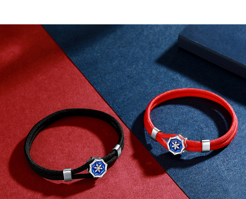 六芒盾通庆手链银饰女六芒星情侣款红绳手绳一对潮简约编织送男友女友