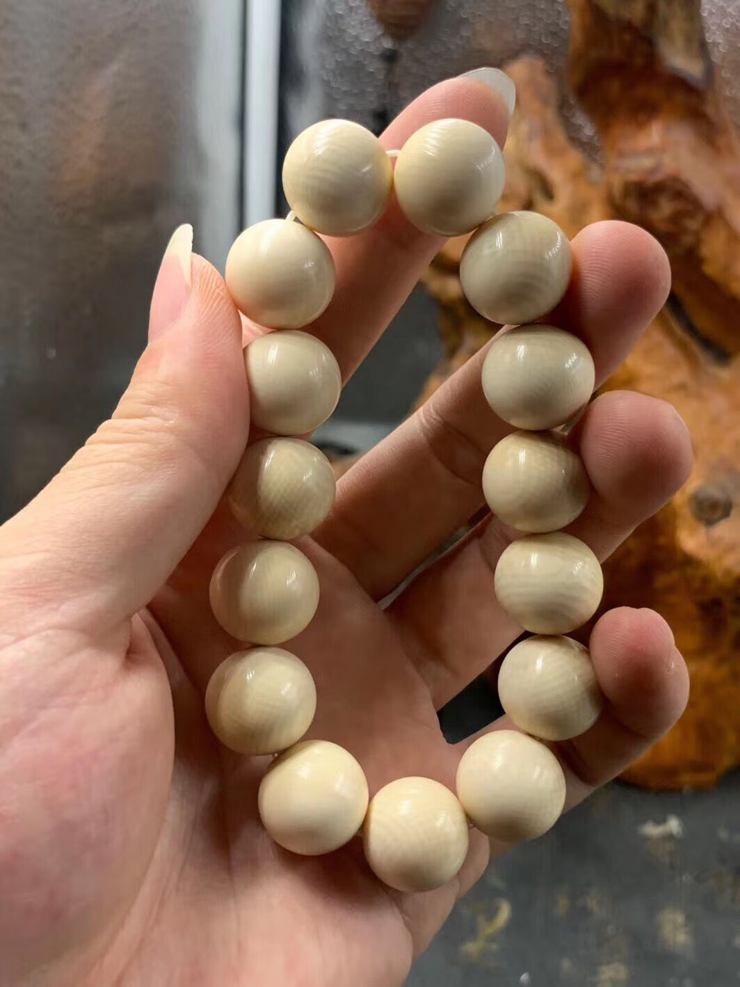 情冰保真猛犸象牙手链上乘冰料男士手串20mm果冻爆满纹佛珠155a级冰料