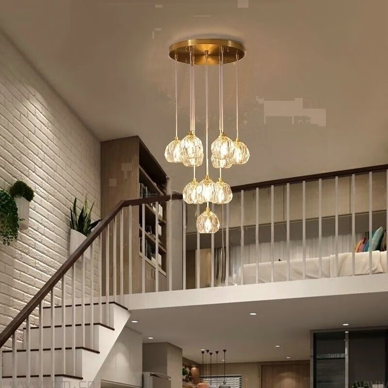 布莱克斯楼梯灯吊灯北欧简约现代轻奢全铜水晶跃层复式楼别墅楼梯间长