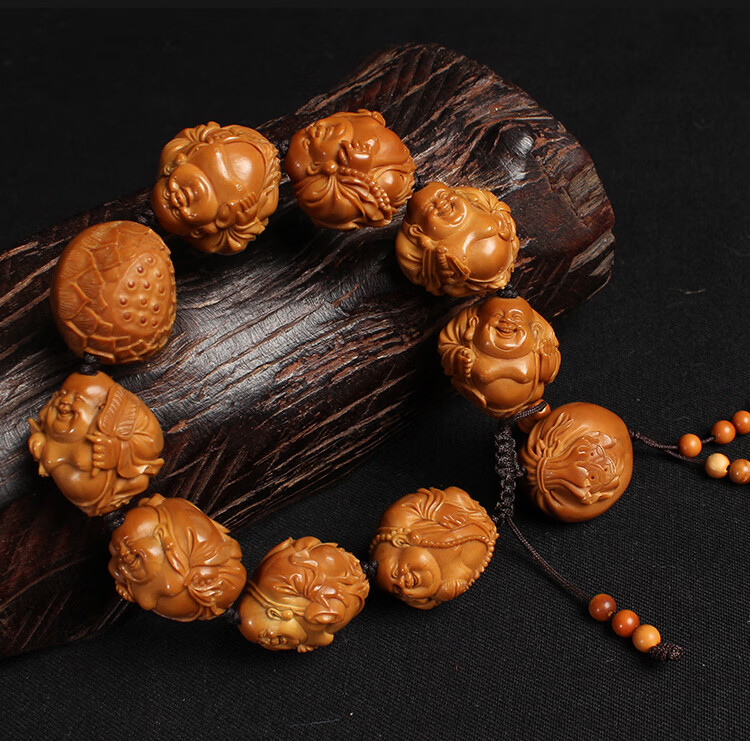 艾美福八宝弥勒橄榄核手串名家谢伟纯手工雕刻22大核文玩核雕