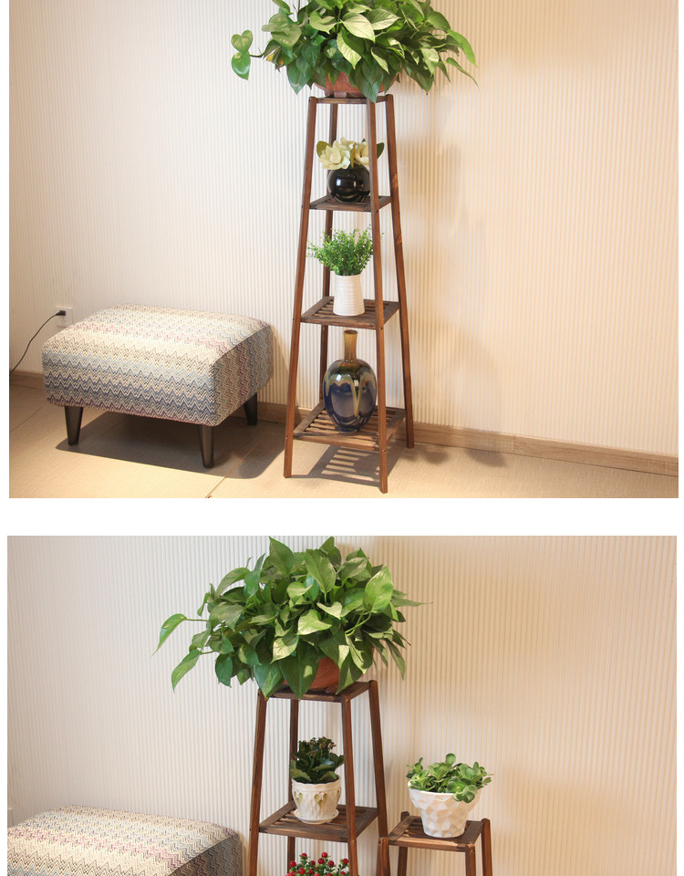 实木花架 原木室内客厅吊兰绿萝花台木质落地多层花托花盆架子 两层28