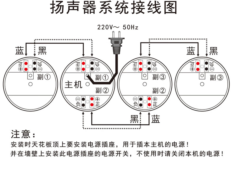 吸顶喇叭3条线接线图图片