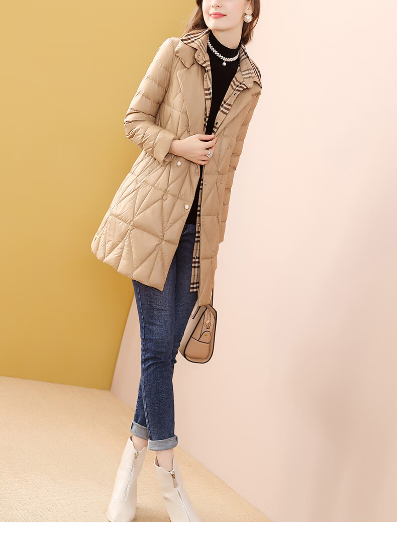 诗绪卡其色白鸭绒羽绒服女中长款2020冬季新款洋气时尚54075卡其色m