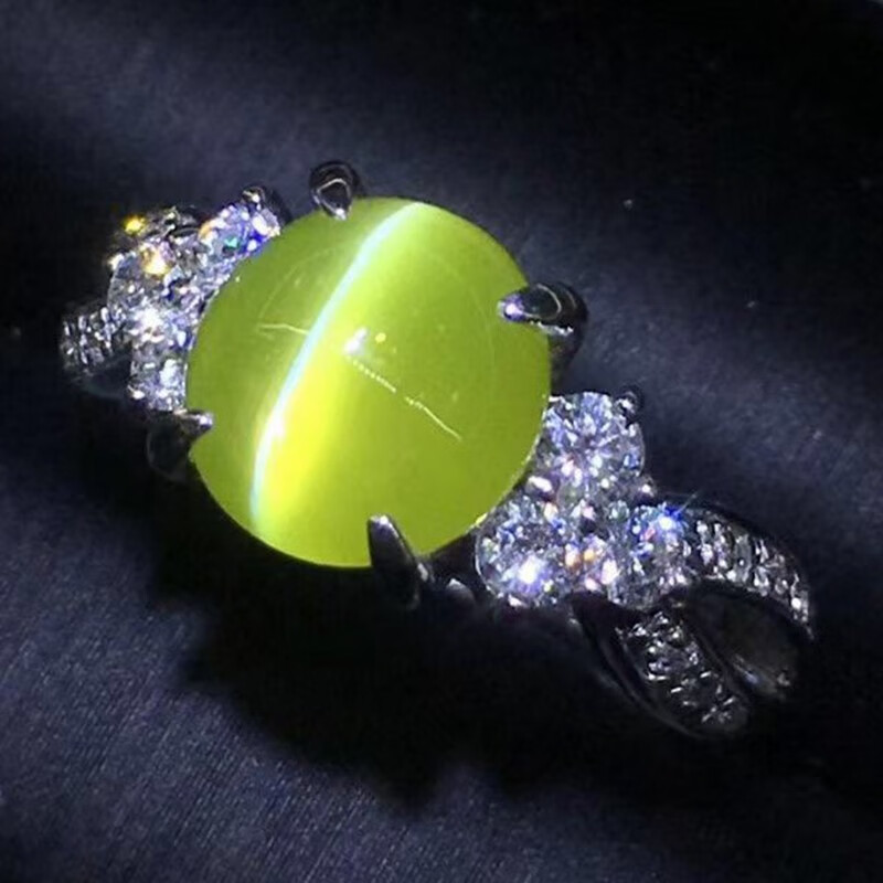 皇家矿工 金绿猫眼石 珠宝首饰戒指女戒铂金镶钻轻奢时尚名媛气质 金