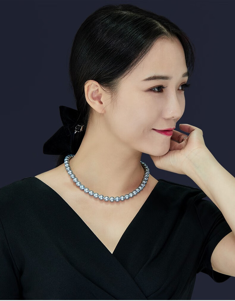 莫氏真多麻海水珍珠项链正圆极强光自然银灰色锁骨链日本akoya珍珠