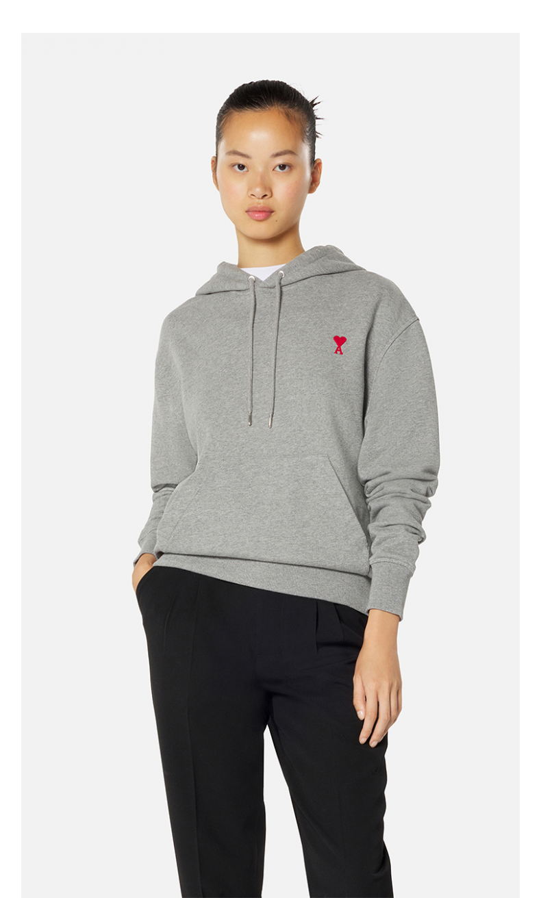 amiparis男女同款22春夏新品amidecoeur红色爱心刺绣连帽卫衣055烟