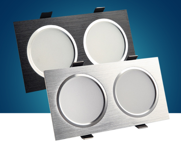 双头筒灯吊顶格栅灯嵌入式双筒长方形天花灯斗胆射灯双孔10x20 黑色2*