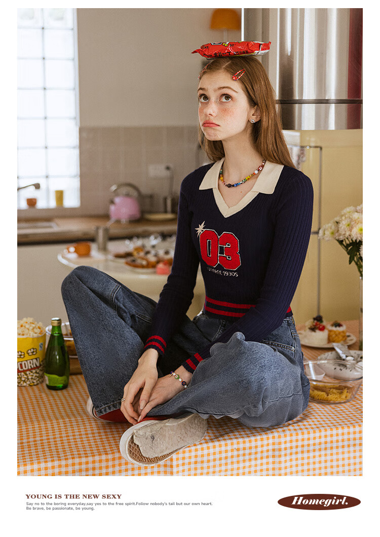 unifree女装【昕怡粉丝专享】unifree美式复古针织衫女短款条纹u223k