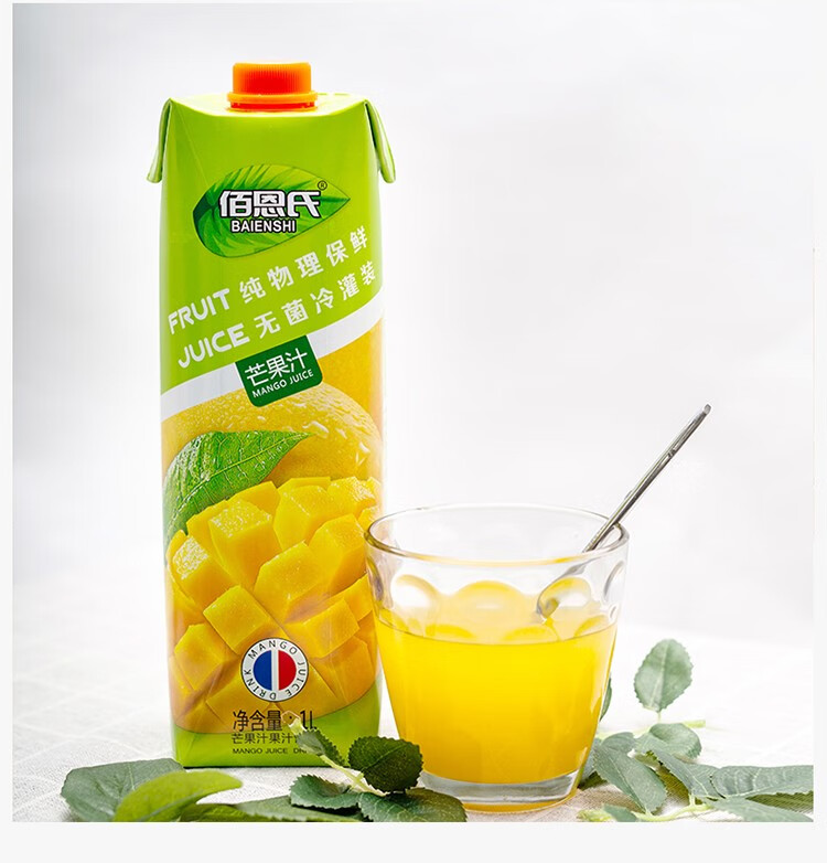佰恩氏 芒果汁 纯物理保鲜 果汁饮料 大瓶畅饮装 聚餐宴会 芒果汁1l*6