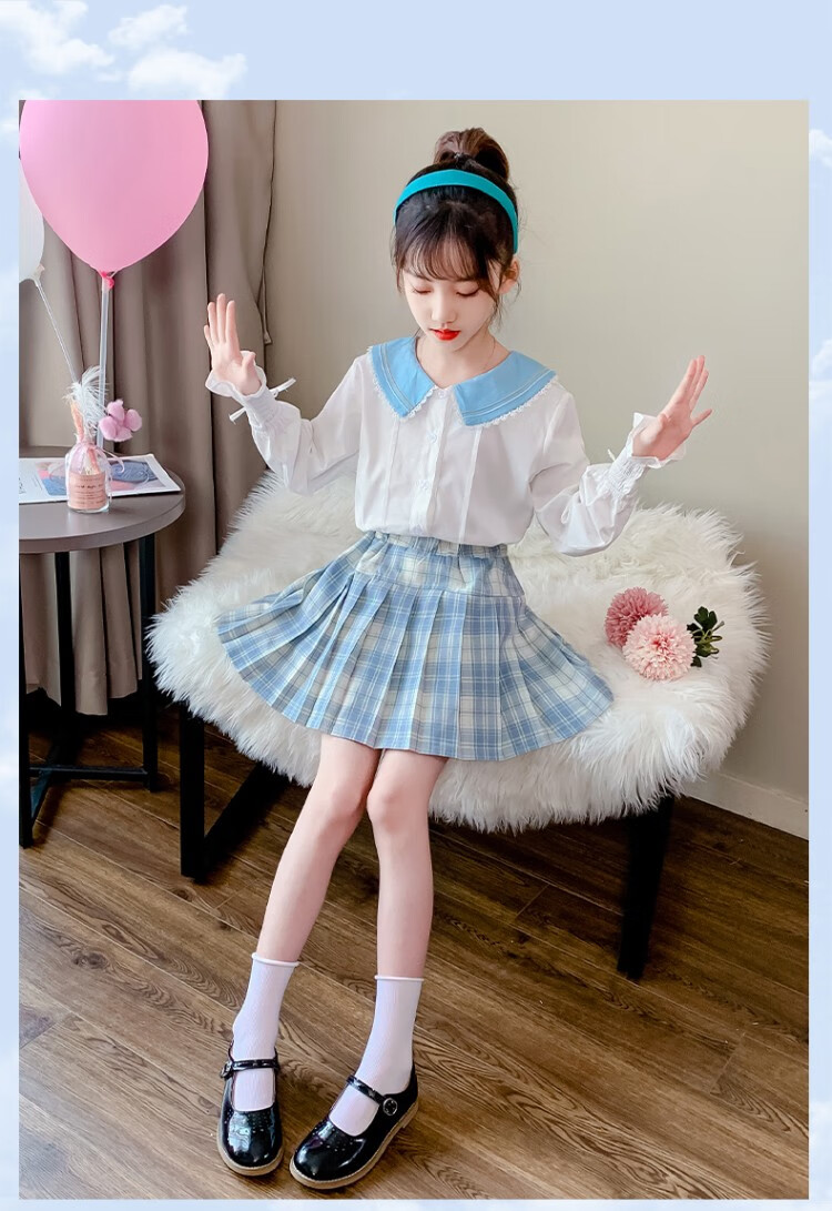 女童jk套装裙2021新款秋装女孩洋气西装儿童日系学院风百褶裙冰淇淋两