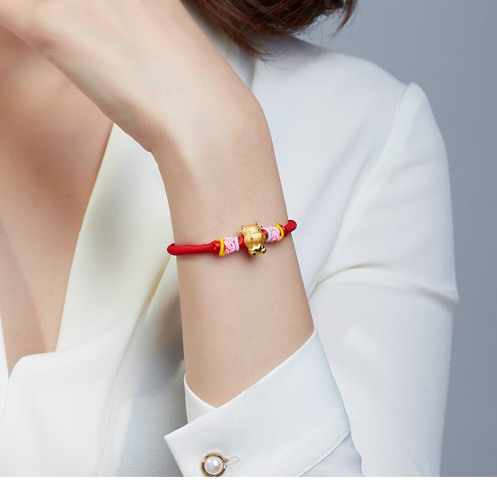 七夕礼物周百福黄金转运珠金牛手链女款3d硬金足金手链生肖牛手串宝宝