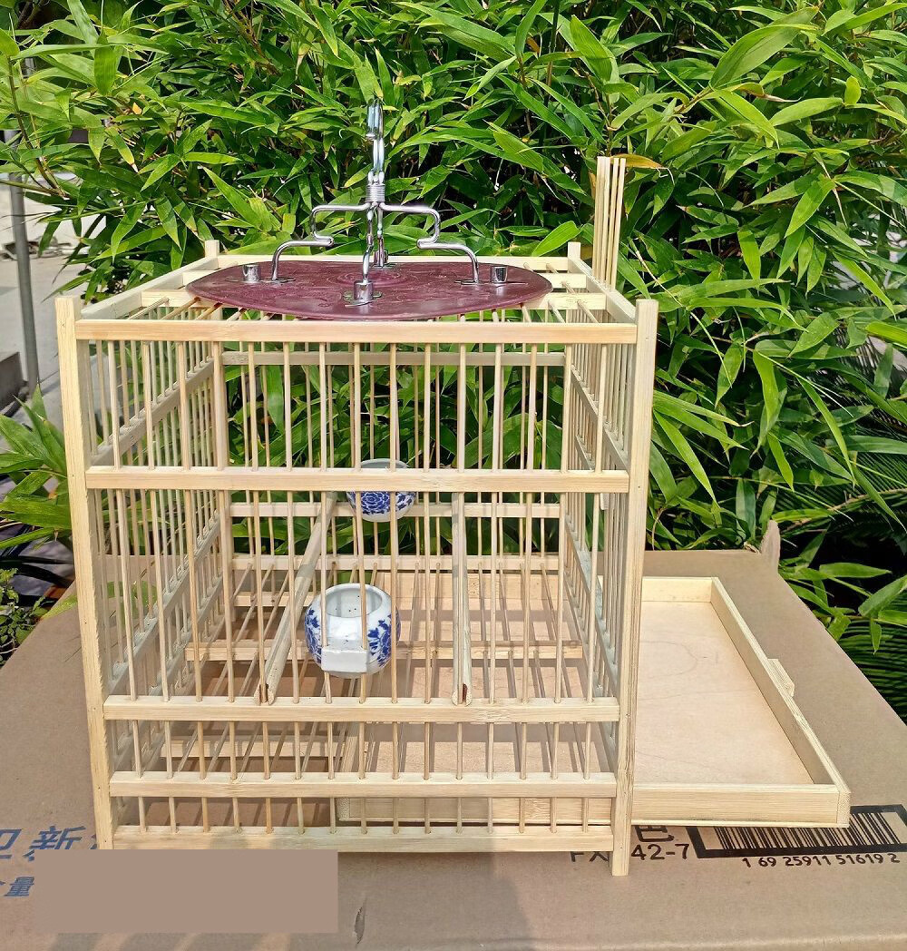 鸟笼绣眼鸟笼精品小号竹子方笼赠配件适合绣眼珍珠小型鸟 高配款带笼