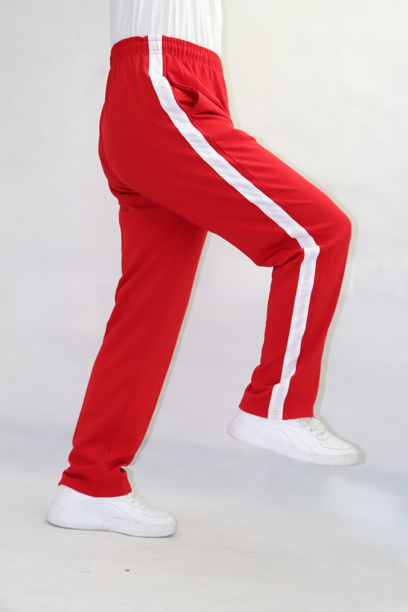 校裤红色校服裤一条杠白边小学初中秋冬季加绒学生保暖收脚校裤 加绒