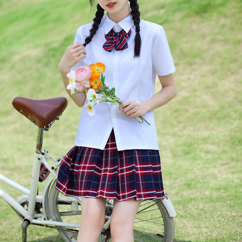 日系jk制服裙套装女短裙夏季学院百褶裙中小学生演出服校服格子裙sn