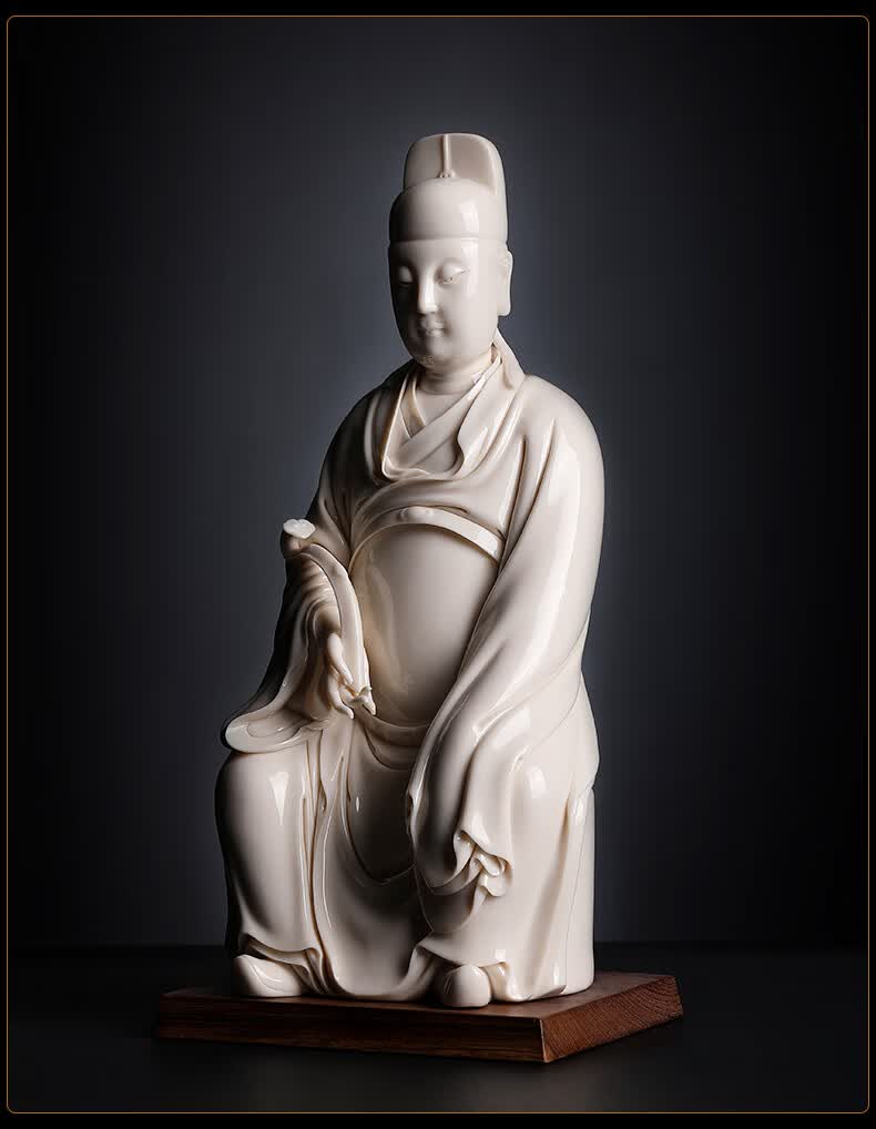 七珍 陶瓷《38cm 大文昌帝君》神像摆件文曲星像客厅书房德化白瓷 d23