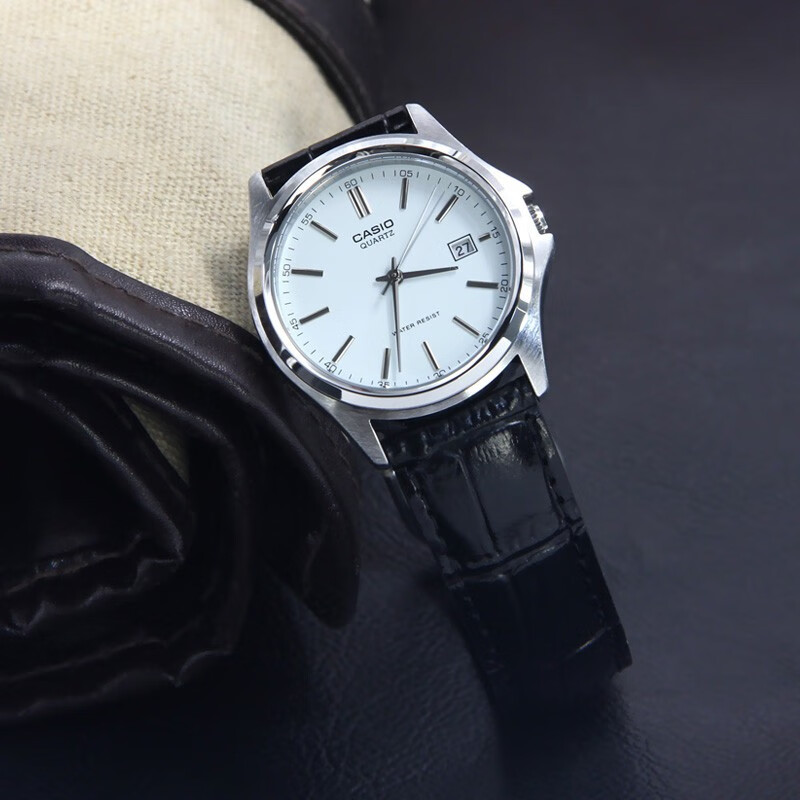 casio卡西欧男石英休闲白色表盘手表皮革圆形腕表mtp-1183e-7adf mtp