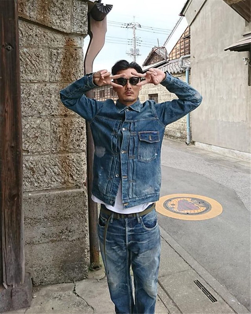 mdns潮牌madness余文乐牛仔外套男士同款潮牌水洗做旧磨损青年上衣