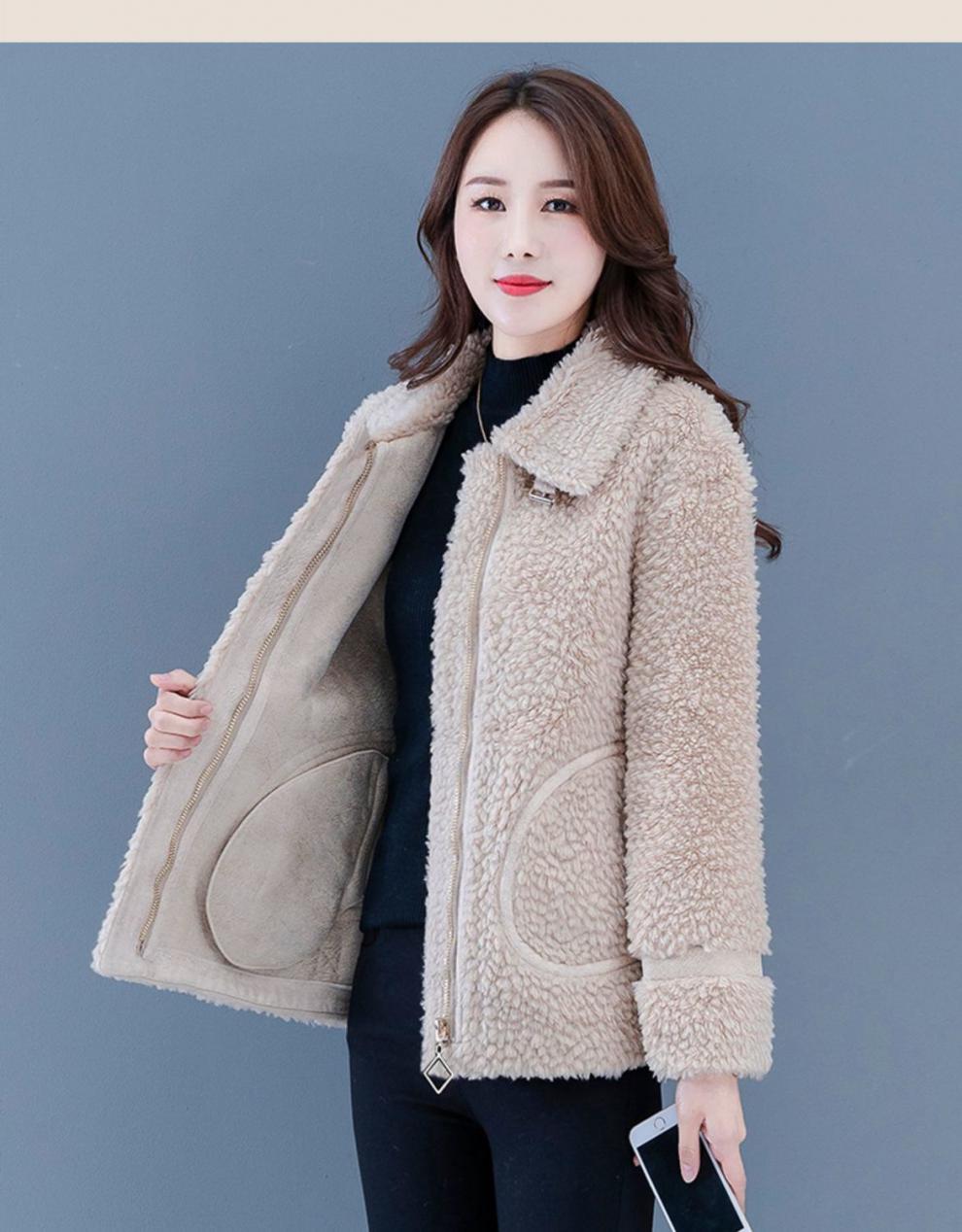 冬季新款羊羔毛外套女机车羊羔绒外套女加厚短款韩版宽松皮毛一体翻领