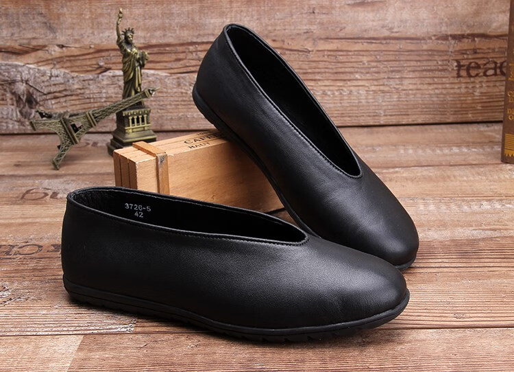 老北京布鞋男休闲鞋防滑耐磨圆口皮鞋老头鞋一脚蹬真皮透气爸爸鞋